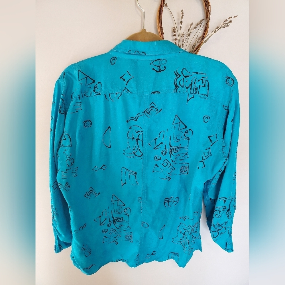 Chicos Blue Silk Printed Top - Picture 3 of 6